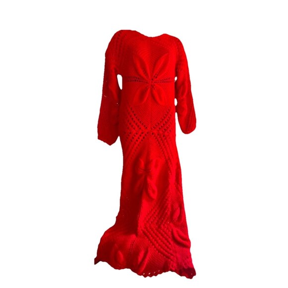 Handcrafted Vintage Red Crochet Maxi Dress by Henrietta Tanuska Beverly Hills CA - Picture 1 of 15